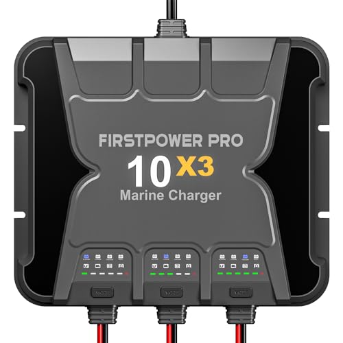 Upgraded 3 Bank Marine Battery Charger 10X3, 30A (10A/Bank) - 12V Waterproof Onboard Battery Charger, Battery Maintainer & Desulfator for SLA/AGM, Lithium (LiFePO4), Calcium & Deep-Cycle Battery - size: 3 Bank(30A)