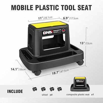 DNA Motoring Mobile Plastic Tool Seat Rolling Garage Work Stool with Under-Seat Storage & Tray for Workshop Auto Repair Shop, Yellow/Black, TOOLS-00368 - style: UP200lbs Blue