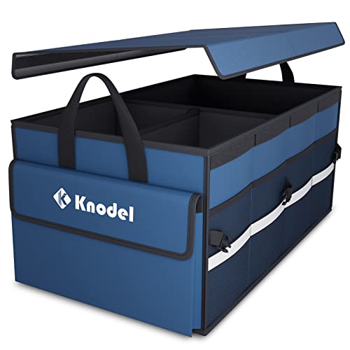 K KNODEL Trunk Organizer with Lid for Car, SUV, and Truck (Medium, Blue) | Collapsible Car Storage Organizer, Car Organizers and Storage for Sedan, Cargo Organizer, Car Bin, Basket,Bag, Organization - color: Blue, size: Medium-With Lid