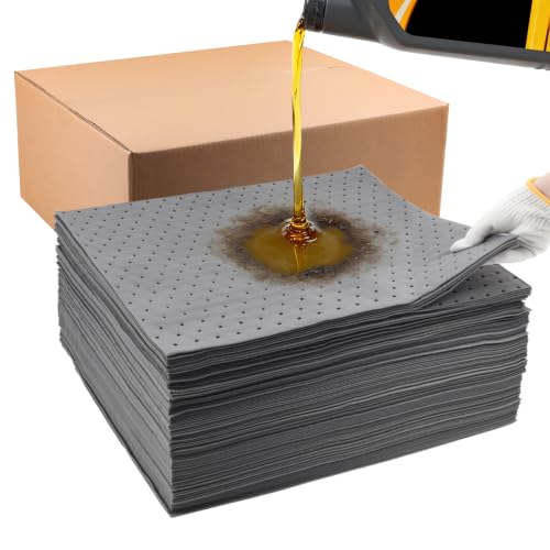 Heavy Duty Oil Absorbent Pads 16" x 18" 100 Pcs Automotive Absorbent Pads | Absorbs Up to 12 oz per Oil Spill Pads Universal Leak Drip Garage Floor Oil Water Coolant Chemicals Workshop - color: 100 Pack, size: W16in,L18in