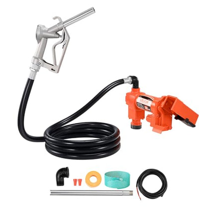 VEVOR Fuel Transfer Pump, 12V DC 16 GPM 1/4 HP Diesel Pump, Extractor Pumps with Manual Nozzle, Discharge Hose and Suction Pipe, for Gasoline, Diesel, Kerosene, Ethanol-Methanol Blends & Biodiesel - size: 12V 16GPM