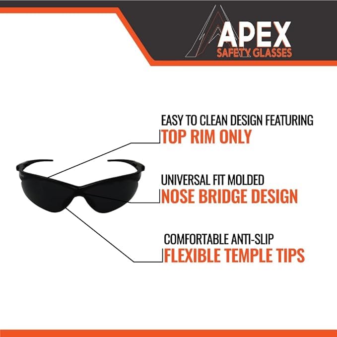 Malta Dynamics APEX Safety Glasses – Anti Scratch and Anti Fog Protection, Construction Safety Glasses for Men and Women, ISEA & ANSI Z87 Compliant (Tinted, 36 Pairs) - color: Tinted - 36 Pair