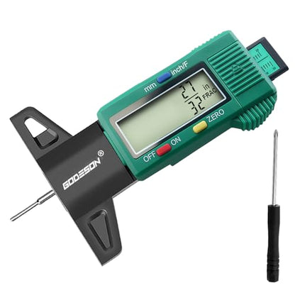 GODESON Tire Tread Depth Gauge - Large LCD Screen with Inches/Millimeters/Fraction Units, Zero Reset Function, Digital Tire Depth Gauge for Car, Truck, SUV, Green Tread Wear Measurement - 0-25.4mm - color: Green