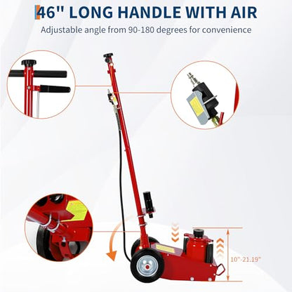 GarveeTech 35 Ton Air Hydraulic Floor Jack for Heavy Duty Trucks & Tractors – Low Profile (10"-21.19"), 4 Adapters, 46" Adjustable Handle – 77,000 Lbs Capacity - color: 35 Ton Red