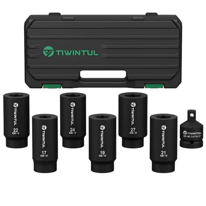 1/2" Drive Crank Bolt Socket Set, 7Pcs Harmonic Balancer Socket | 6-Point Deep Impack Socket, 3 Times Momentum Power of Crank Bolt Removal Tool, 17/19/21/22/24/27mm, 3/4"-1/2" Adapter - size: 7pcs-1/2"