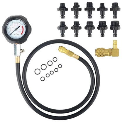 DAYUAN Engine Cylinder Oil Pressure Diagnostic Tester Tool Set | Tests Oil Pump Pressure & Low Oil Warning Systems, 0-140 PSI Gauge, 1200mm Hose, 90° Coupler, 10 Adapters, Storage Case