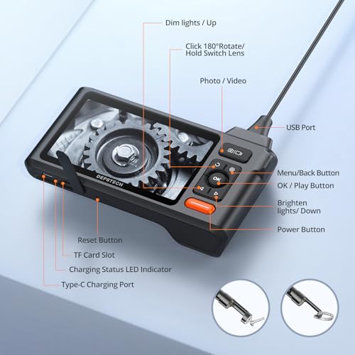 DEPSTECH 50FT Endoscope Camera with Light: Triple Lens 5" IPS Screen Sewer Inspection Camera, 1080P Industrial Borescope, Split Screen, Semi-Rigid Cable, Waterproof Drain Pipe Tool, Carrying Case - size: 50FT