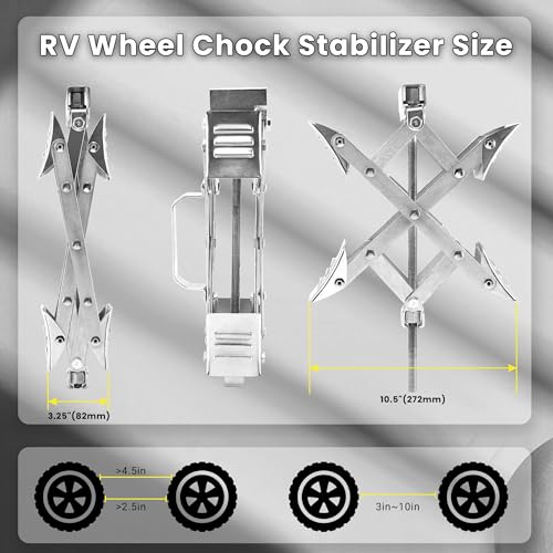 X-Shaped RV Wheel Chock Fit 3.25” to 10.5” Camper Wheel Chock Stabilizer Scissor with Accessories Pair for Travel Trailer, Heavy Duty Tire Wheel Chock Scissor Locking X Chock, 1Pack - size: 10.5inch 1pc