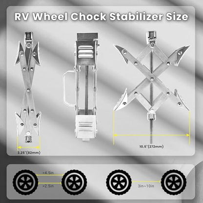 X-Shaped RV Wheel Chock Fit 3.25” to 10.5” Camper Wheel Chock Stabilizer Scissor with Accessories Pair for Travel Trailer, Heavy Duty Tire Wheel Chock Scissor Locking X Chock, 1Pack - size: 10.5inch 1pc