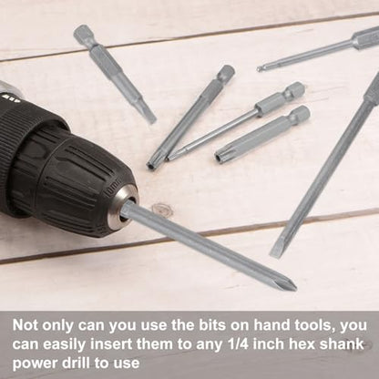HARFINGTON 7pcs Slotted Screwdriver Bit Set SL1.6/SL2.0/SL2.5/SL3.0/SL4.0/SL5.0/SL6.0 S2 Steel 1/4" Hex Shank 4" Length Magnetic Flat Head Power Drill Bits