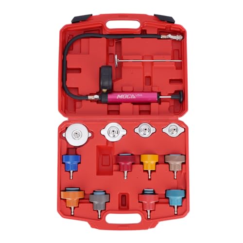 MOCA 14-Piece Aluminum Radiator Pressure Tester Tool Kit, Vacuum Pressure Cooling System Coolant Pressure Leak Detector with Hand Pump and Adapters for Automotive Vehicles - size: 14 PCS