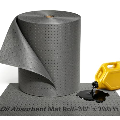 Oil Absorbent Mat Roll, 30" x 200 ft Heavyweight Spill Sorbent Pads | Absorbs up to 42.5 Gallons per Roll, Extended Roll for Industrial Shop, Garage Leaks & Drips, MAT411