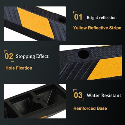 OrangeStar 72" Rubber Parking Curb, Heavy Duty Garage Floor Wheel Stopper w/Yellow Reflective Stripe for Car, Truck, Trailer, 2 Pack - size: 72in (2-Pack)