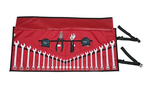 BULL TOOLS 26-Pocket Tool Organizer Roll-Up Pouch with Carry Bag Heavy Duty Ballistic Polyester Canvas SAE/Metric Tool Roll for Wrenches, Screwdrivers & Small Tools, Waterproof, Compact & Durable-Red - color: Red, size: With Carry Bag Wrench Roll Pouch Po