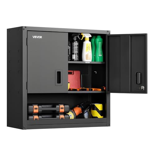 VEVOR Metal Wall Cabinet, 30W x 12.01D x 30H Inch, Steel Floating Hanging Storage Cabinet with Locking Doors and Adjustable Shelf for Garage, Basement, Kitchen, Warehouse Assembly Required, Black - size: Foldable 30" Open Grid