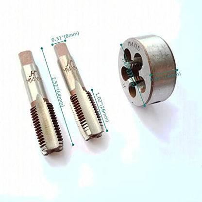 AtticZone M14 x 1.5 Metric Hand Thread Tap and Die Set, Right Hand 14 * 1.5, Alloy Tool Steel, 1 Taper Tap, 1 Plug Tap, 1 Round Die for Metal Working DIY Industrial - size: M14x1.5