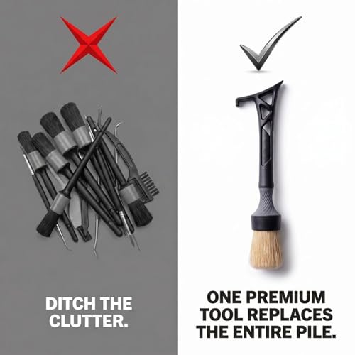 Boars Hair Detailing Brush, 3 in 1 Patent Pending in House Design from Proper. Detail Automotive Interior or Exterior, get Professional Results with Proper Detail Brushes Car Detailing - color: Black - Boars Hair
