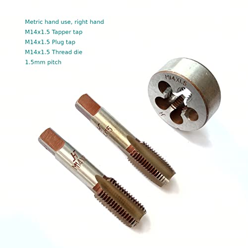 AtticZone M14 x 1.5 Metric Hand Thread Tap and Die Set, Right Hand 14 * 1.5, Alloy Tool Steel, 1 Taper Tap, 1 Plug Tap, 1 Round Die for Metal Working DIY Industrial - size: M14x1.5