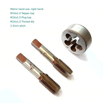 AtticZone M14 x 1.5 Metric Hand Thread Tap and Die Set, Right Hand 14 * 1.5, Alloy Tool Steel, 1 Taper Tap, 1 Plug Tap, 1 Round Die for Metal Working DIY Industrial - size: M14x1.5