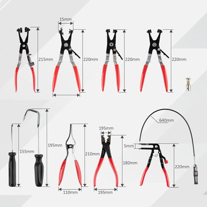 9PCS Hose Clamp Pliers Set, Hose Clamp Removal Tool for Automotive | Flexible Removing Clamps Pliers Automotive for Coolant Radiator Heater and Water Hose
