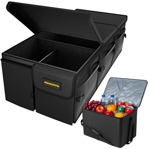 MIKKUPPA Car Trunk Organizer with Cooler - 95L Collapsible Trunk Organizer with Lid, Trunk Storage Organizers for SUV Truck Van with Adjustable Straps and Non Slip Bottom (Black, XX-Large with Cooler) - color: Black, size: XX-Large - With Lid/Cooler