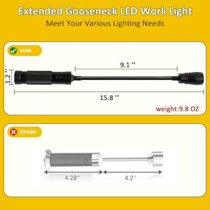 LED Work Light, Gooseneck Flashlight with Magnetic Base, Zoomable Flexible Led, 500 Lumen Mechanics Light Suitable for Auto Repair, Outdoor BBQ, Work Bench, Emergency, Pack of 2