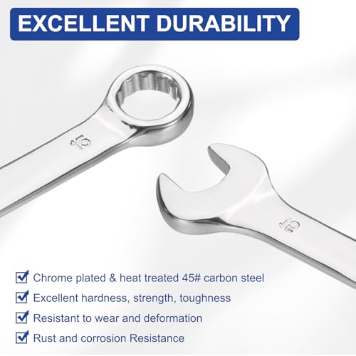 HARFINGTON 2Pcs Combination Wrench 14mm Metric 12-Point Box and Open End 45# Carbon Steel Double Ended Spanner Tool for Automotive Pipe Furniture Machinery DIY Repair, Silver White - size: 14mm