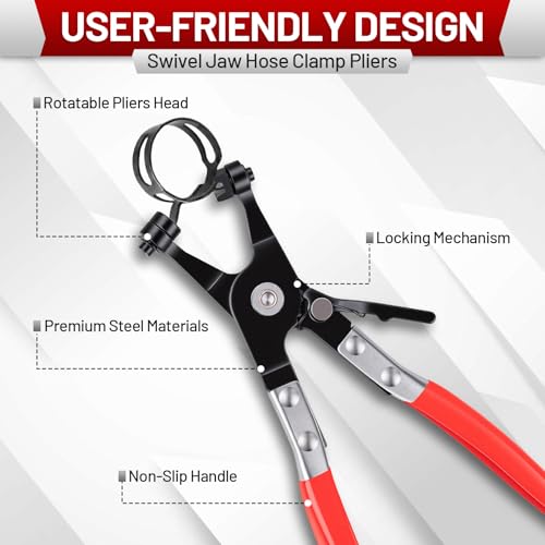4PCS Hose Clamp Pliers Kit, Long Reach Wire Spring Plier, Hose Remover and Flat Band Pliers for Water Hose and Automotive Radiator Heater, Fuel, Coolant, Oil Removal with Bag