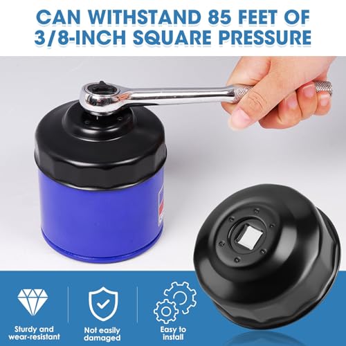 UTV Oil Filter Wrench, ATV Oil Filter Cap Wrench Compatible with Polaris Sportsman, Ranger, RZR Models, 65mm 14 Flute 3/8" Socket