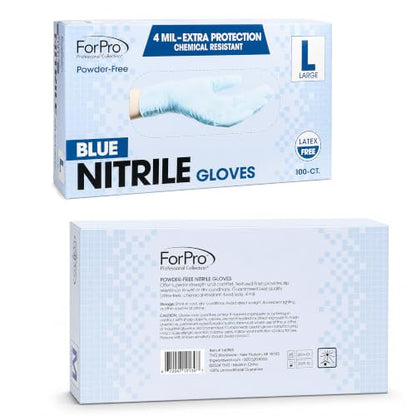 ForPro Disposable Nitrile Gloves, Chemical Resistant, Powder-Free, Latex-Free, Non-Sterile, Food Safe, 4 Mil - color: Blue, size: Large (Pack of 100)