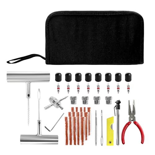45 PCS Tire Repair Kit, Heavy Duty Car Emergency Flat Tire Repair Tools Fix Punctures, Universal Tyre Patch Kit for Cars Trucks Motorcycles ATVs Tractors, Car Accessories