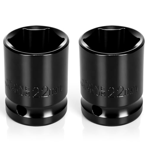 2PCS 22mm Impact Socket 1/2" Drive, 6 Point Metric Shallow Socket, CR-V Steel Heavy Duty Impact Wrench Socket for Automotive Repair - size: 22mm