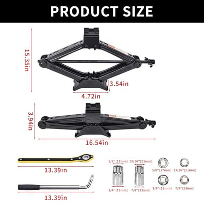 2 Ton Scissor Jack, Portable Car Jack with Lug Wrench, Tire Changing Tool Kit for Sedan SUVs Emergency Flat Tire Repair