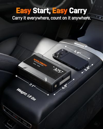 WOLFBOX MV10A 2000A Jump Starter with Air Compressor, 37Wh Car Battery Jumper Starter Portable (up to 5L Gas Engine) with 150PSI Tire Inflator, 12V Jump Box with Jumper Cables, Boost, LED Light - color: Gray