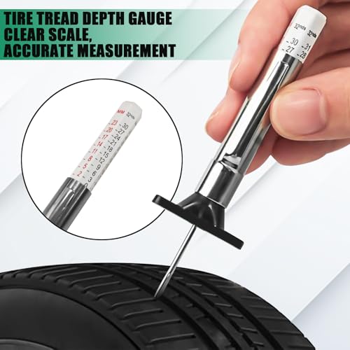 4PCS 12.5" Extra Long Handle Tire Lubricant Brush Applicator Swab Set with Tread Depth Gauge, Car Tire Lubricant Brush Universal Tire Lube Swabs Fit Most Lube Buckets for Auto Tire Changing