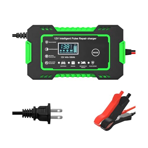 Car Battery Charger, 12V 6A Smart Fully Trickle Vehicle Battery Charger & Desulfator with Temperature Compensation, Portable Automotive Power Maintainer, Universal Fit (Green) - color: Green