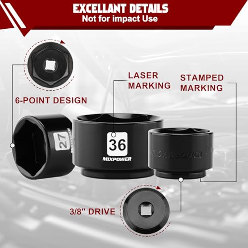 MIXPOWER 8 Pieces 3/8" Drive Low Profile Oil Filter Socket Set, 24mm, 27mm, 28mm, 29mm, 30mm, 32mm, 36mm, 38mm, Oil Filter Cap Remover and Installer Tool Set - size: 8-Piece