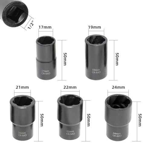 DPTOOL Bolt Nut Extractor Socket Set 17mm 19mm 21mm 22mm 24mm | 6pcs Lug Nut Remover Socket Set Wheel Locking Stripped Nut Extractor Old Rusted Damaged Emergency Bolt Remove Twist Socket - size: 6PC