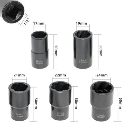 DPTOOL Bolt Nut Extractor Socket Set 17mm 19mm 21mm 22mm 24mm | 6pcs Lug Nut Remover Socket Set Wheel Locking Stripped Nut Extractor Old Rusted Damaged Emergency Bolt Remove Twist Socket - size: 6PC