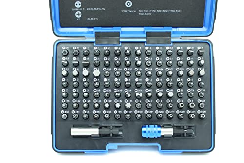 TEMO 100 Piece Impact Ready Security Bits Screwdriver Set Kit with 2 Quick Chucks and Phillips, Torx, Slotted Flat, Pozi, Hex, Tri-Wing Pozi Clutch, Spline, Square, Spanner, TORQ-Set, Torx Tamper Bits - size: 100 Piece Set