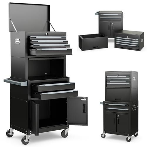 ERGOMASTER Large Rolling Tool-Chest Dentproof with 6 Drawers Heavy Duty Tool-Cabinet on Wheels Lockable and Lock System for Garage Workshop(28 x 13 x 53''-Black) - color: Black, size: Heighten 6-Drawers