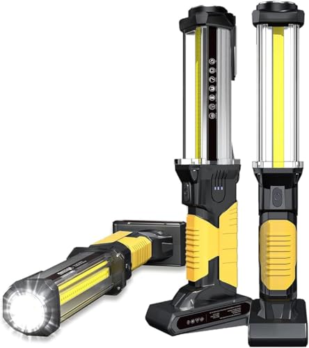 WARSUN 2PC Rechargeable 1500LM COB LED Work Light-Magnetic Hands-Free Trouble Light with Hook, IPX4 Waterproof for Garage Repair, Mens Fathers Gifts-Emergency Light Tool for Men (Yellow) - size: 2 PACK