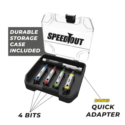 SpeedOut Impact 5-Piece Damaged Screw Extractor Set – Impact Rated Bits with Quick Connect Adapter & EZ View Case – Helps Remove Stripped Screws – Color Coded Extractors – Works with Standard Drill