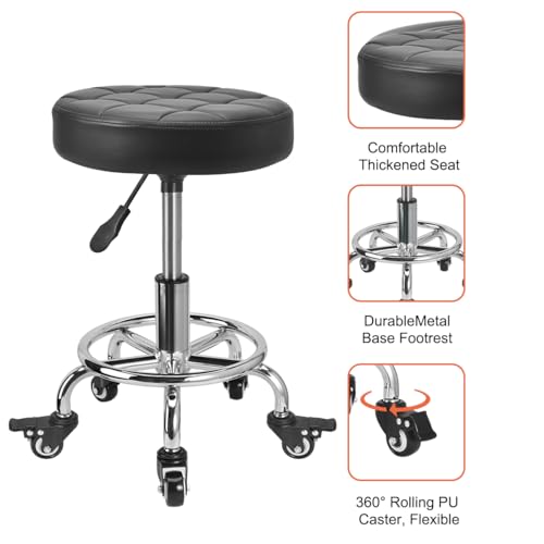 FLOLXNB Rolling Stool Low Roller Seat PU Leather, Rolling Chair Height Adjustable, Garage Stool with Wheels for Manicure Mechanic Home Office Garage Shop (Style 2) - style: Style 2