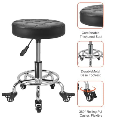 FLOLXNB Rolling Stool Low Roller Seat PU Leather, Rolling Chair Height Adjustable, Garage Stool with Wheels for Manicure Mechanic Home Office Garage Shop (Style 2) - style: Style 2