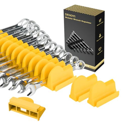 DEHOYI 48 pcs MAGNETIC Modular Wrench Organizers for Tool Drawers - Wrench Rack with Metric&SAE Labels, Perfect Tool Storage Holder. Gift for mechanics (Yellow) - style: Magnetic (48 pcs yellow)