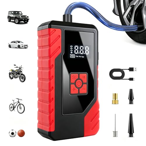 Tire Inflator Portable Air Compressor, 150PSI Digital CordlessTire Inflator with Auto Shut-Off, LED Light & USB Power Bank, for Car SUV Motorcycle Bicycle Balls
