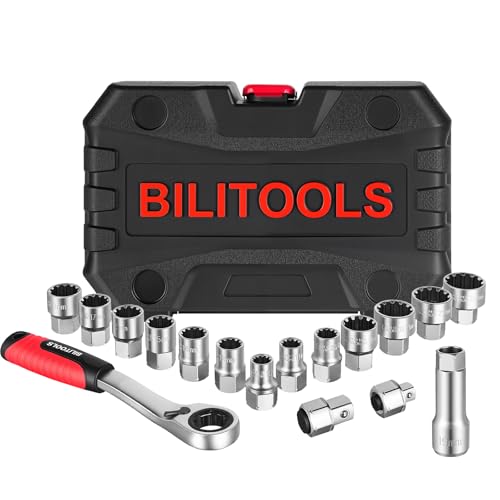 BILITOOLS 17PCS 3/8" & 1/2 Pass Through Socket Set, 2-In-1 Conversion | for Standard Ratchet/Pass-Through Ratchet, Pass Thru, Go Through, Mechanics Tools Set for Hex, Square, E-Torx, Spline - style: 17-Piece Pass Through Socket Set