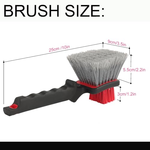 Car Wash Brush, Wheel Brush & Tire Brush Kit - Dual-Head Soft Bristle Car Detailing Brush for Wheels, Rims, Tires, Exterior Surfaces Safe for Cars, Trucks, Motorcycles, RVs Red, 10 Inch