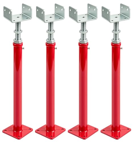 3.5"x3.5" U-Shaped House Jacks, Adjustable Screw Jack Post for 4x2 4x4 4x6 Joists, House Floor Jack Steel Beam Deck Support for Crawlspace Leveling & Foundation Repair (Red, 16.5"-25.5"(4 Pack)) - color: Red, size: 16.5"-25.5"(4 Pack)